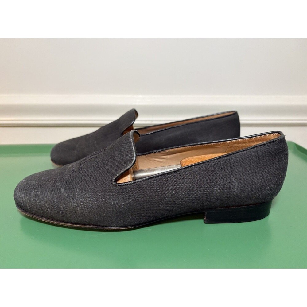 Vintage Ralph Lauren Linen Blend Black Embroidered Loafer Flats 8B w/ shoe trees